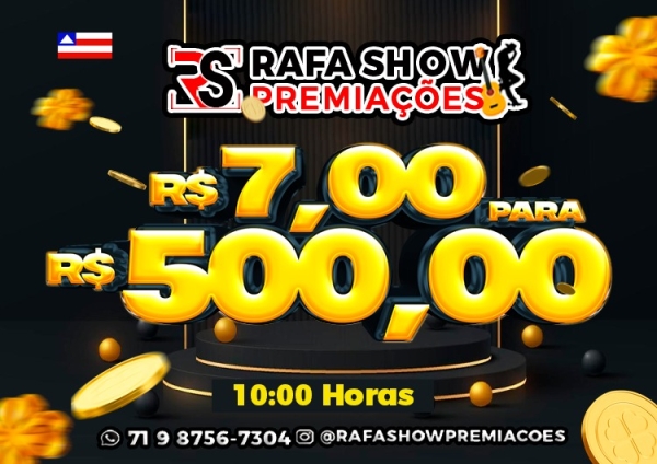 R$ 7,00 PRA R$ 500,00 21/11 10Hrs. RESERVA 10 MINUTOS 