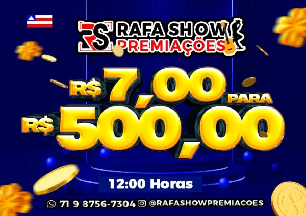 R$ 7,00 PRA R$ 500,00 21/11 12Hrs. RESERVA 10 MINUTOS 