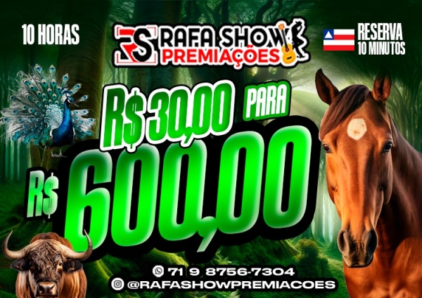 R$ 30,00 PRA R$ 600,00 13/03 10Hrs. RESERVA 10 MINUTOS 