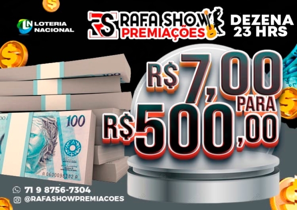 R$ 7,00 PRA R$ 500,00 23/04 23Hrs NA. RESERVA 10 MINUTOS 