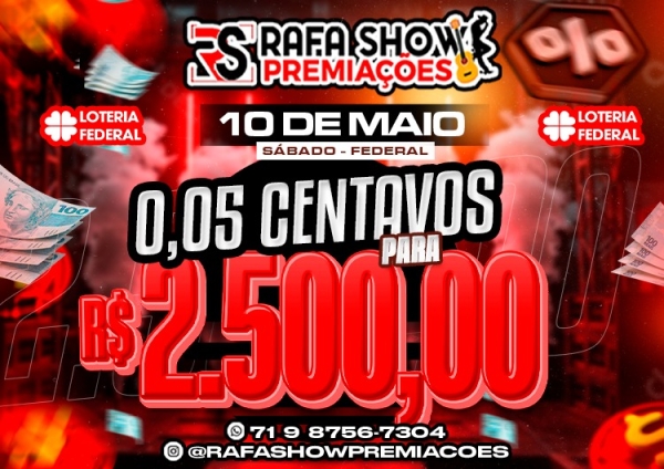 R$ 0,05 PRA R$ 2.500,00 10/05 FEDERAL. RESERVA 10 MINUTOS 