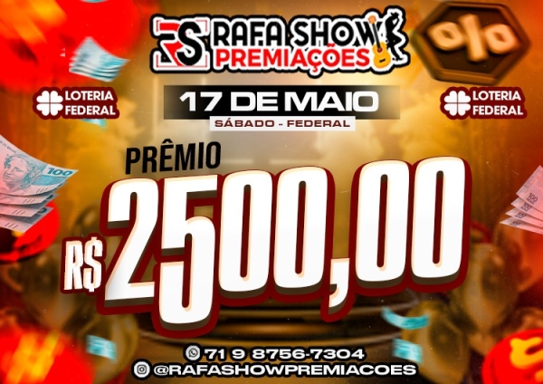 R$ 0,05 PRA R$ 2.500,00 17/05 FEDERAL. RESERVA 10 MINUTOS 