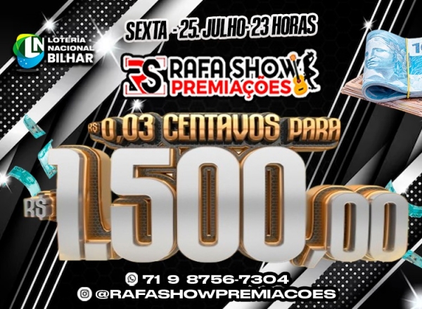 R$ 0,03 PRA R$ 1.500,00 25/07 23Hrs NA. RESERVA 10 MINUTOS 