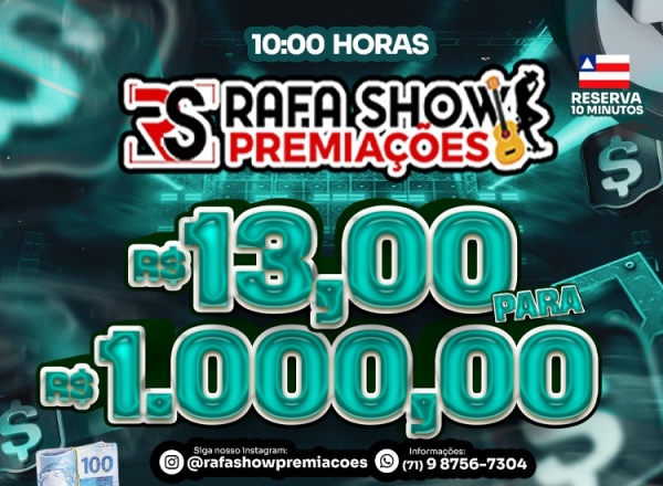 R$ 13,00 PRA R$ 1.000,00 13/05/26 10Hrs. RESERVA 10 MINUTOS